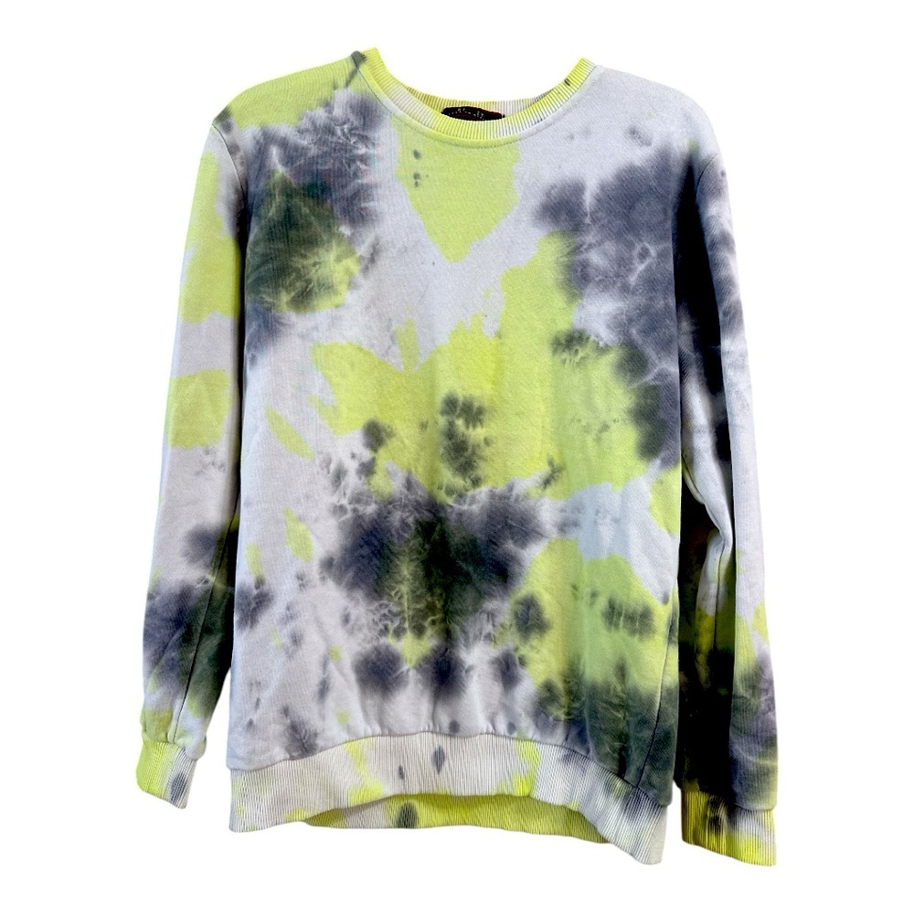 Breezy Women’s Tie-Dye Sweatshirt in Neon Yellow and Gray, Large